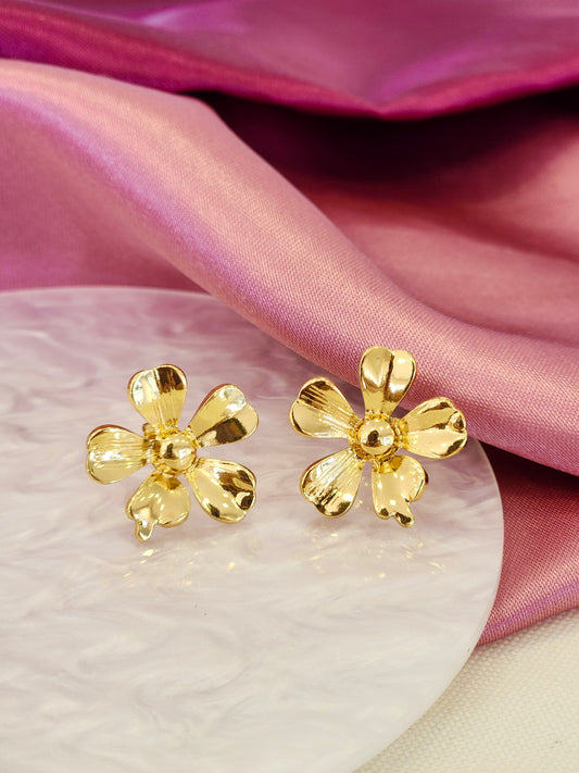 Aretes flor dorada centro circulo #R23