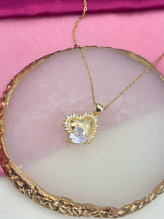 Collar doble corazon solido zirconia #K