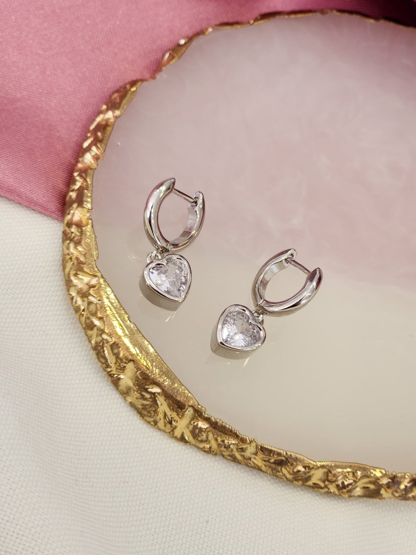 Aretes corazon colgante plateado #B6