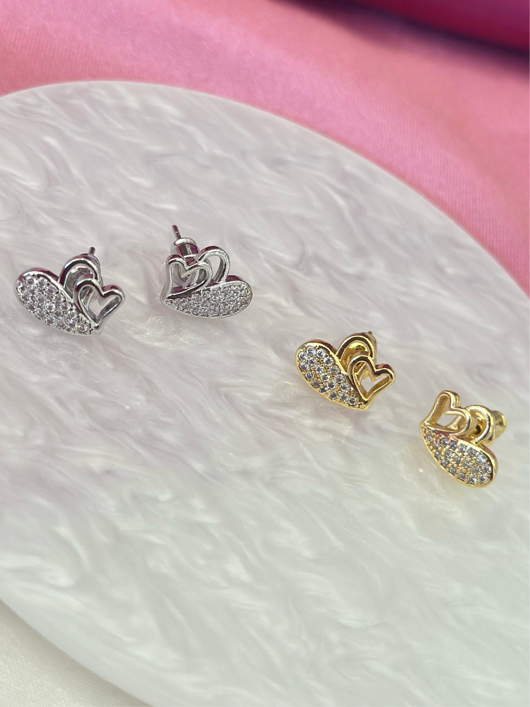 Aretes corazon doble zirconia #C127.1