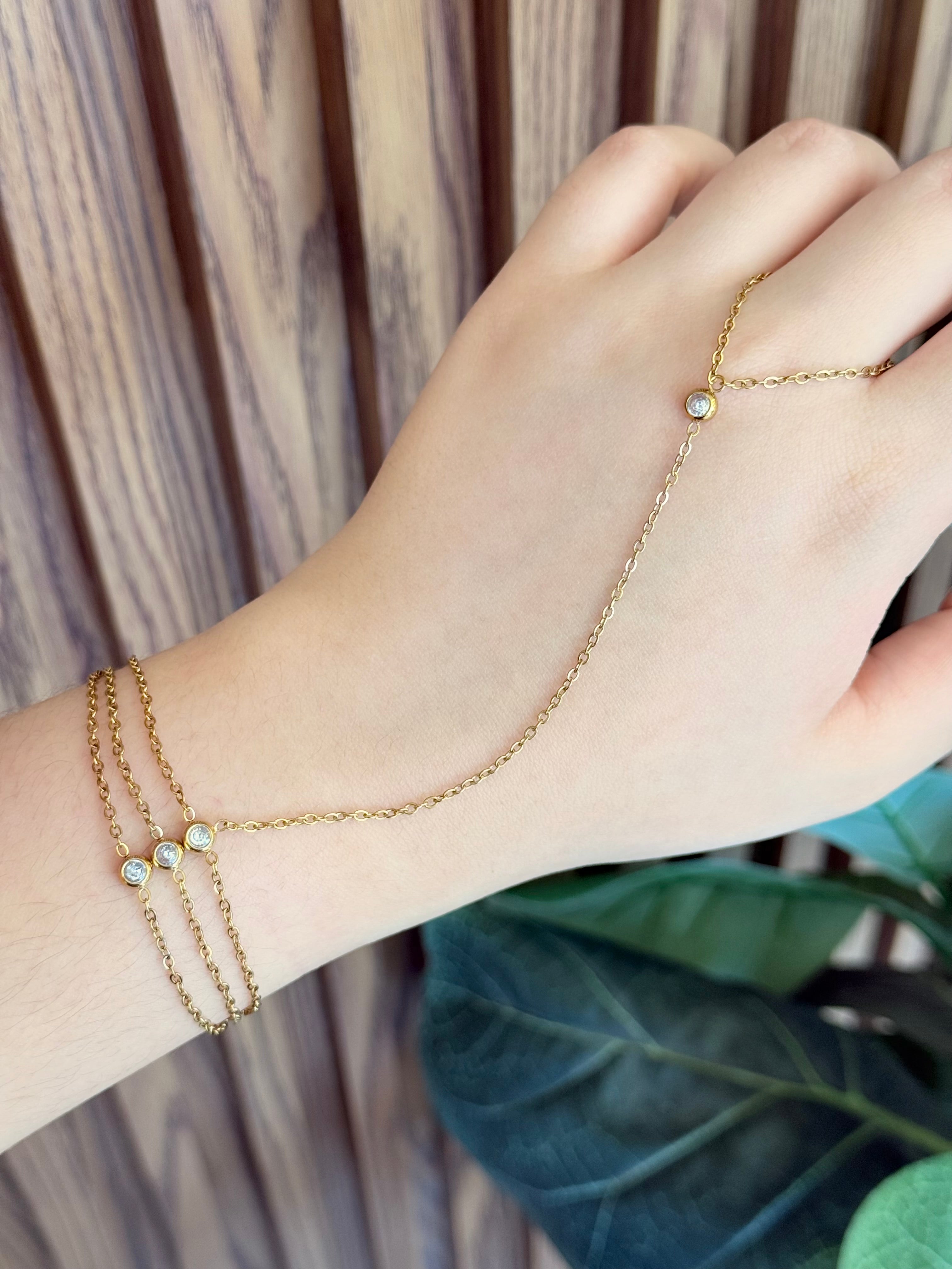 Pulsera anillo zirconia dorada #J13