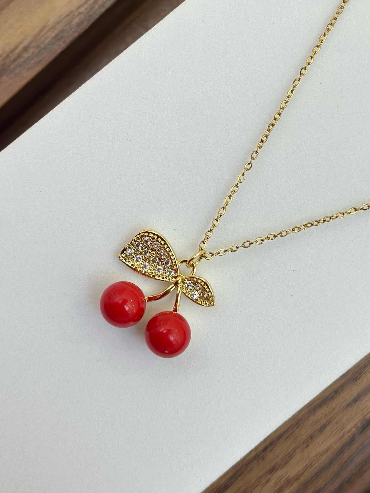 Collar cereza roja zirconia #ZZ