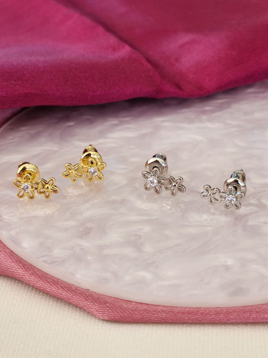 Aretes doble flor mini zirconia #24