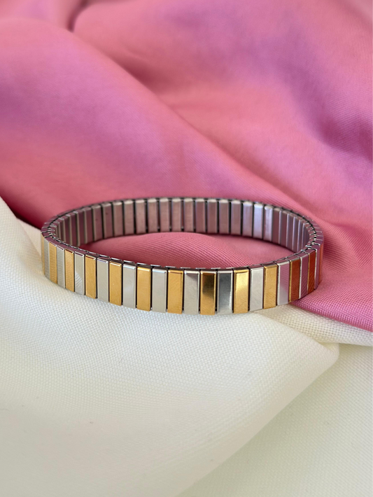 Pulsera lineas dorada plateada 9mm #C198