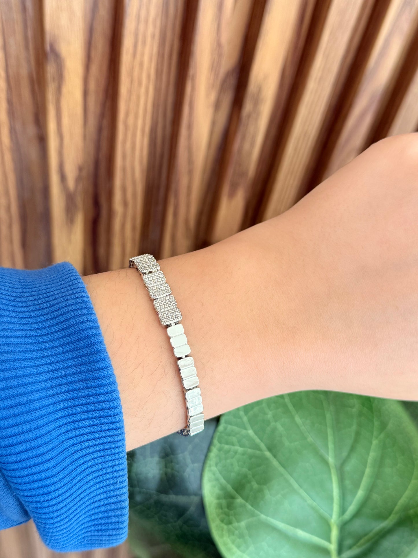 Pulsera plateada rectangulos zirconia #43