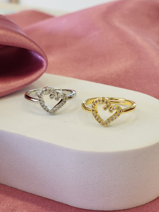Anillo corazon zirconia hueco inclinado #C130