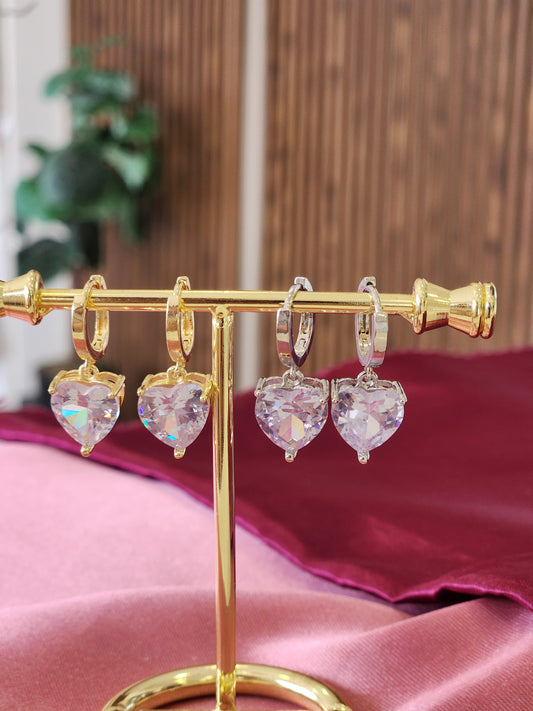 Aretes corazon cristal colgante #J36