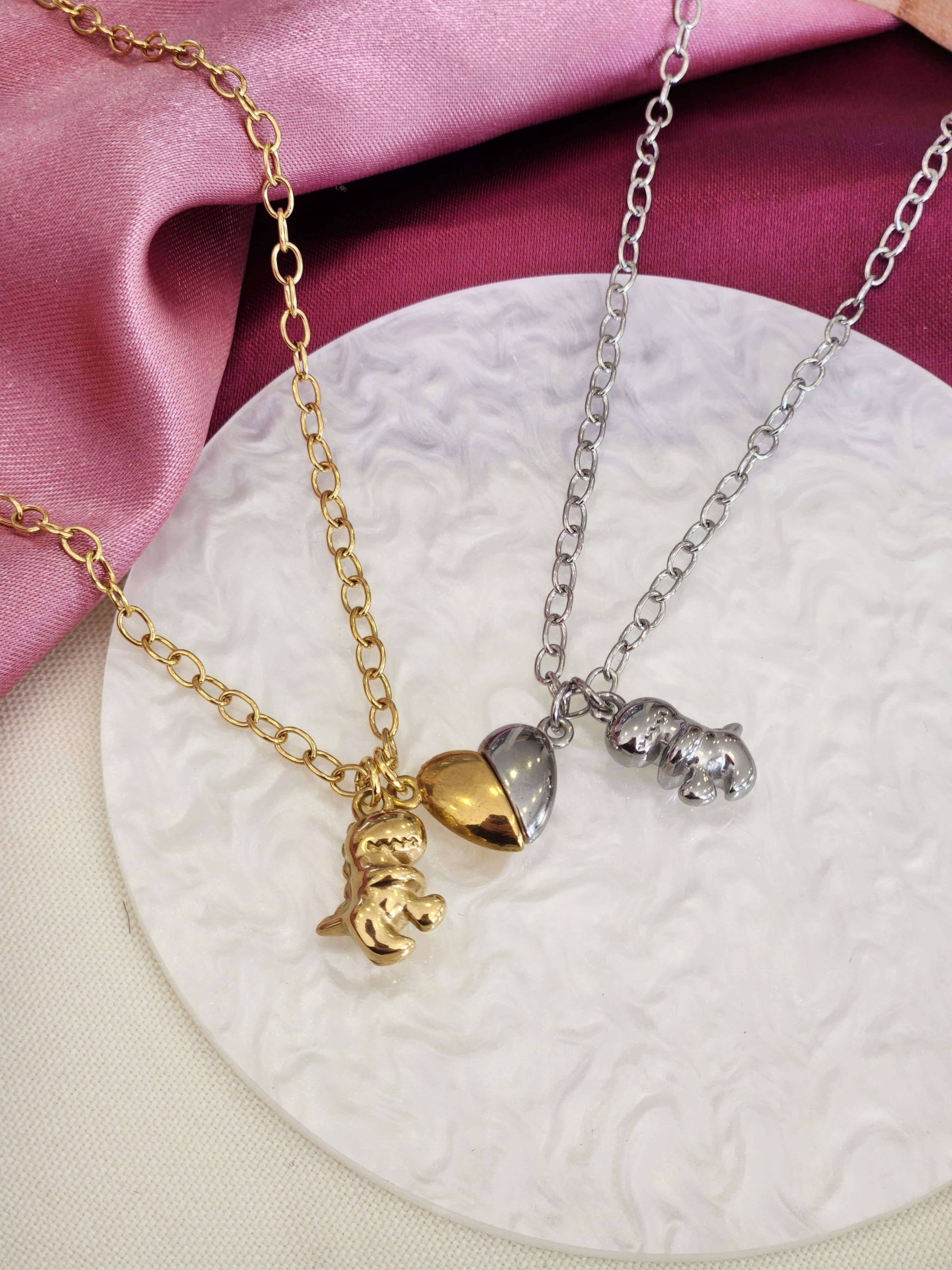 Collares dinosaurio inflado iman corazon bicolor #F16.2