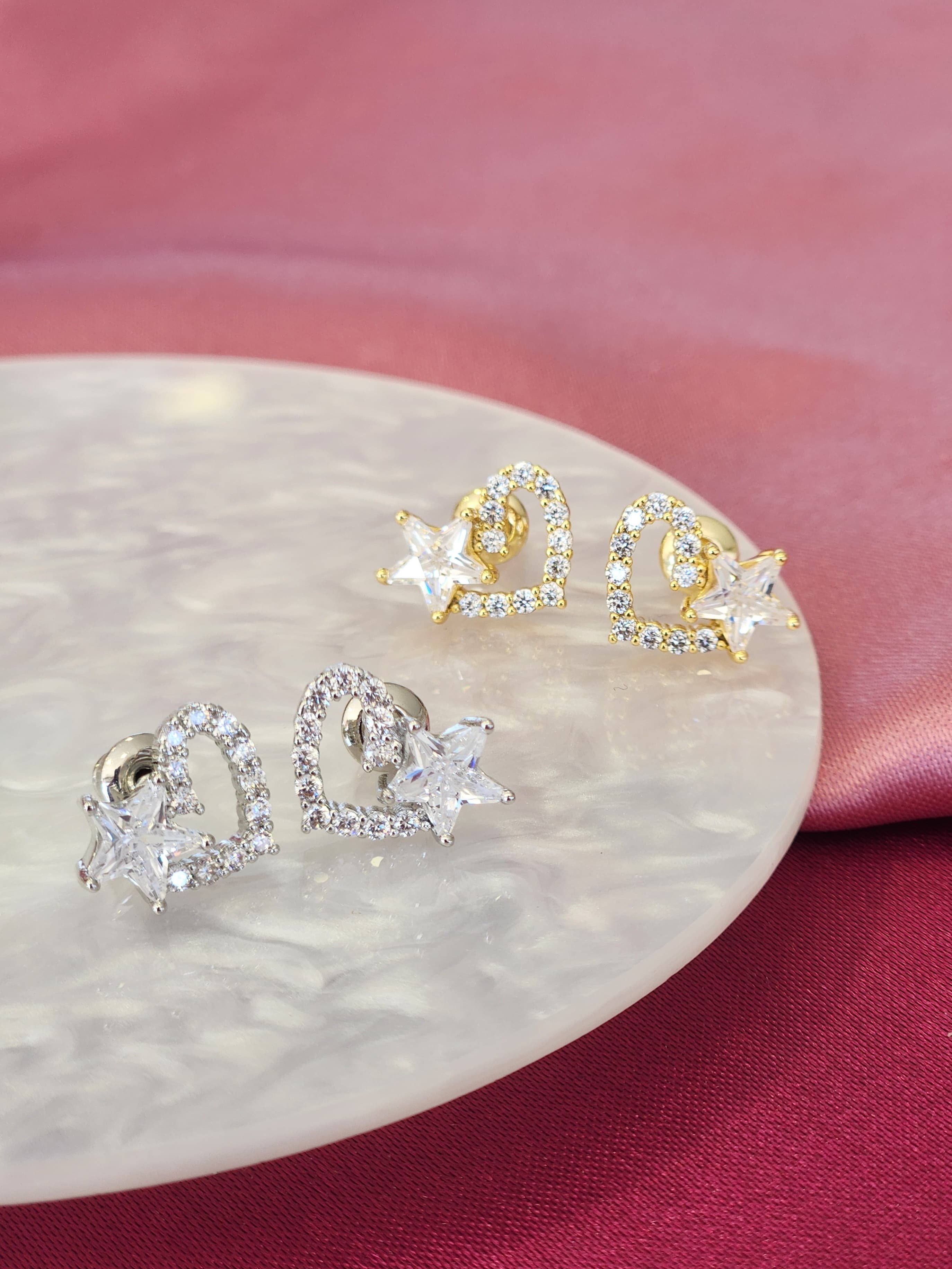 Aretes corazon estrella zirconia #F3