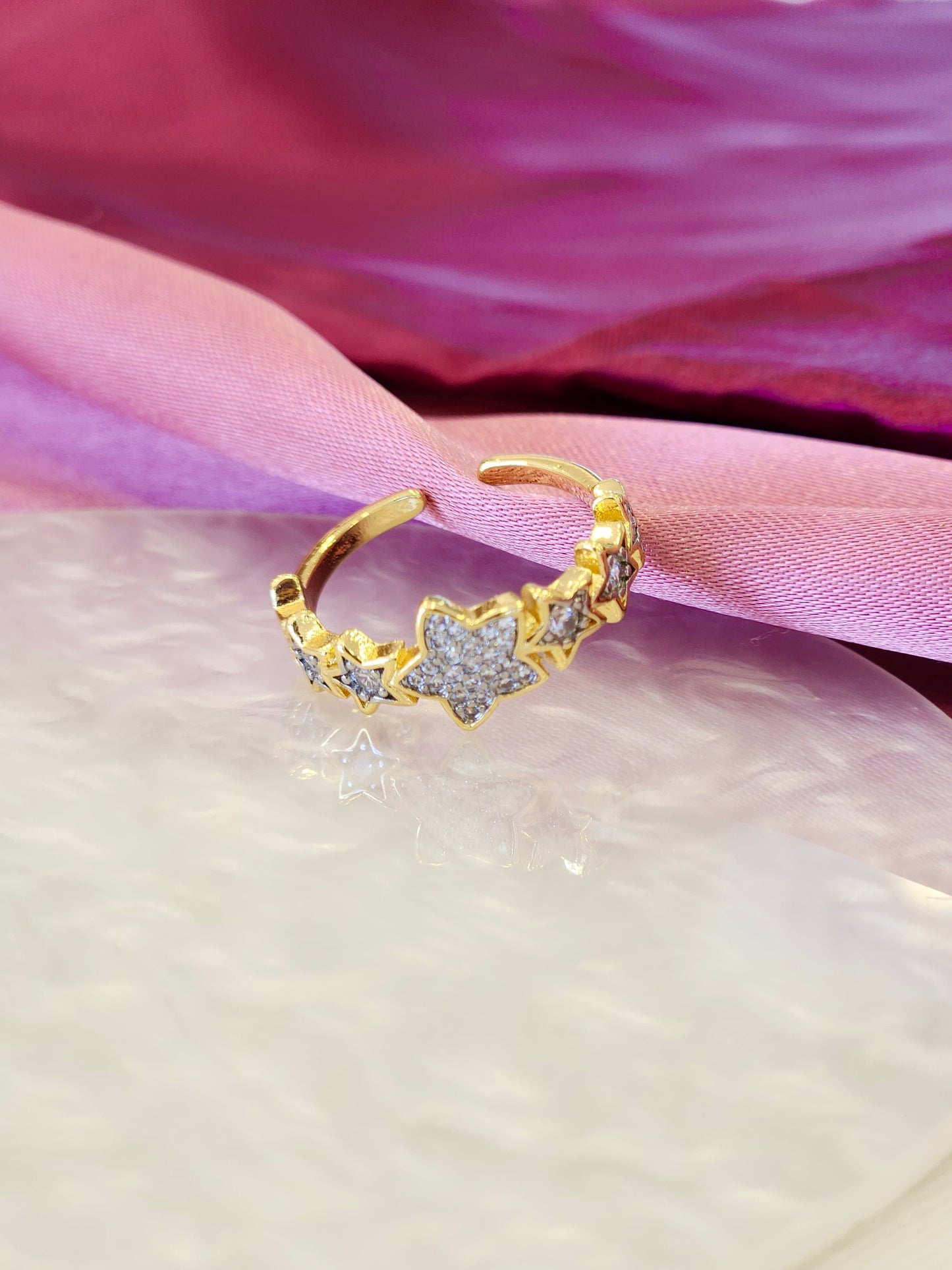 Anillo estrella zirconia bicolor #L19