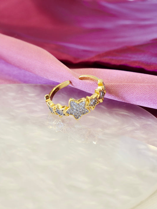 Anillo estrella zirconia bicolor #L19