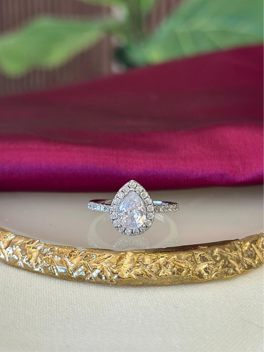 Anillo gota cristal plateado #1