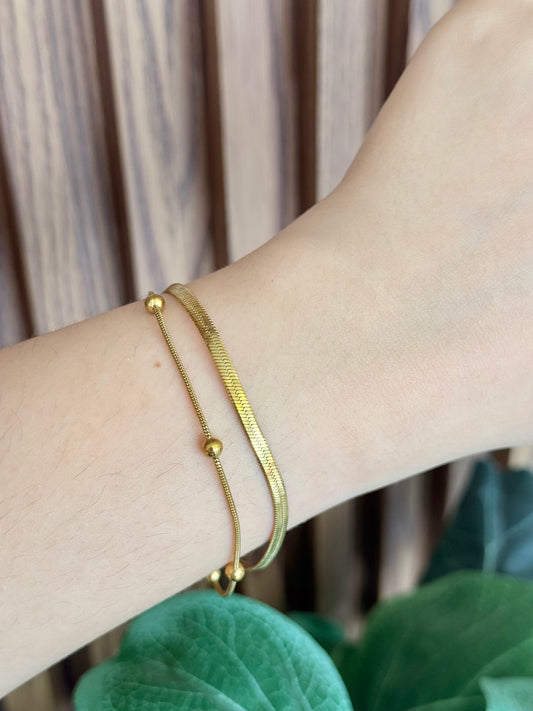 Pulsera doble bolita plana dorada #L11