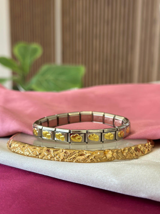 Pulsera italiana plateada doble corazon #C197