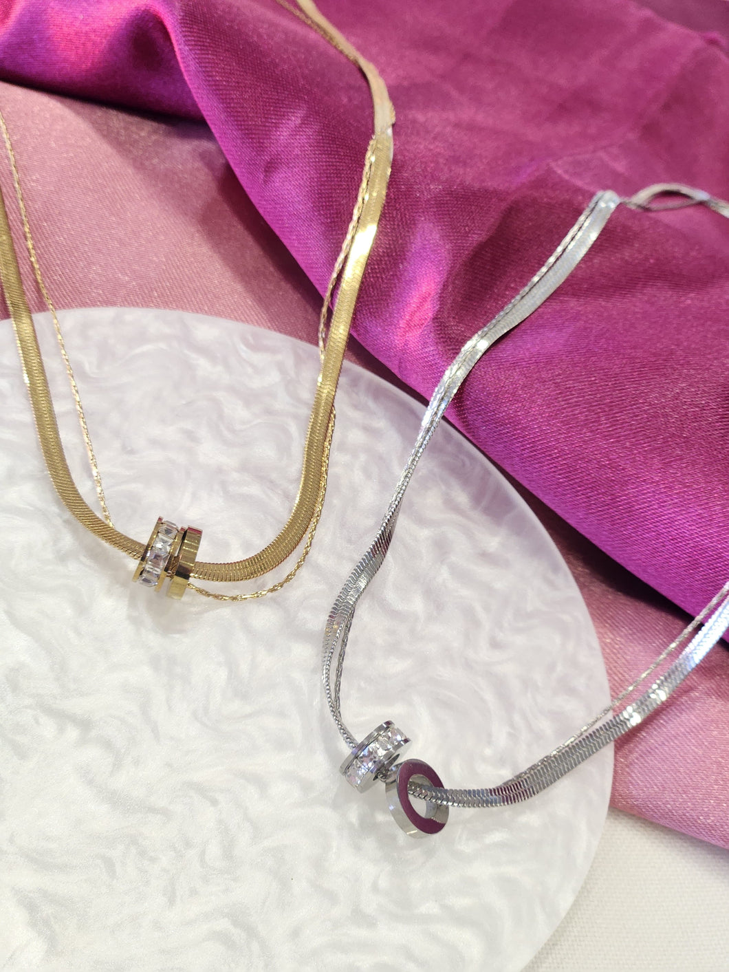 Collar doble circulos huecos #E0.4