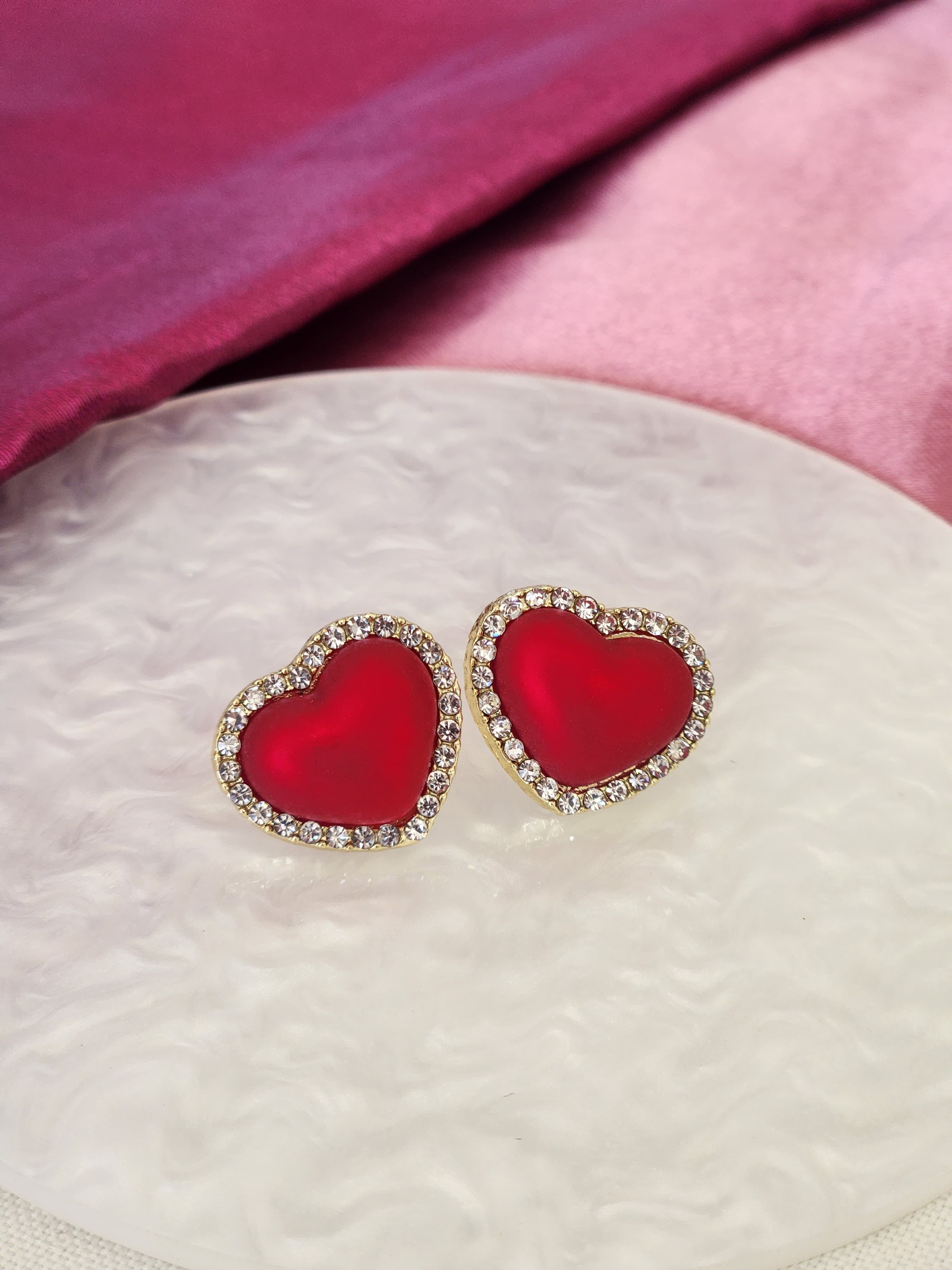 Aretes corazon rojo zirconia alrededor #K55