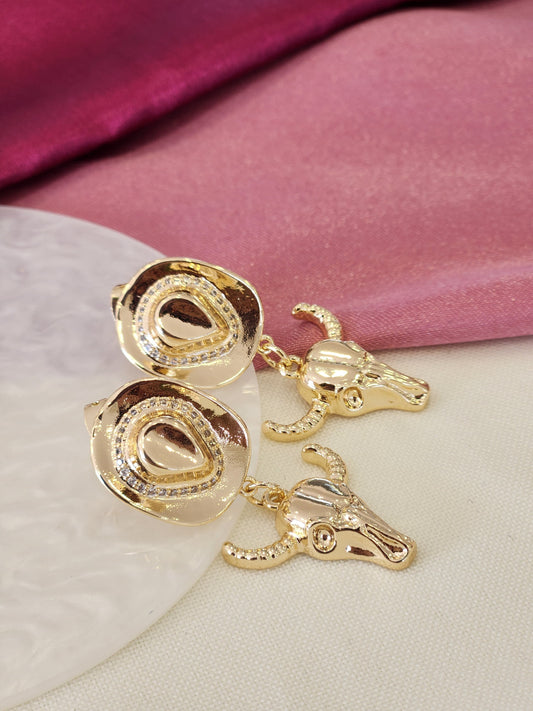 Aretes sombrero toro colgante zirconia