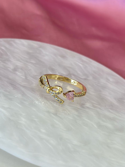 Anillo corazon rosa moño zirconia #181