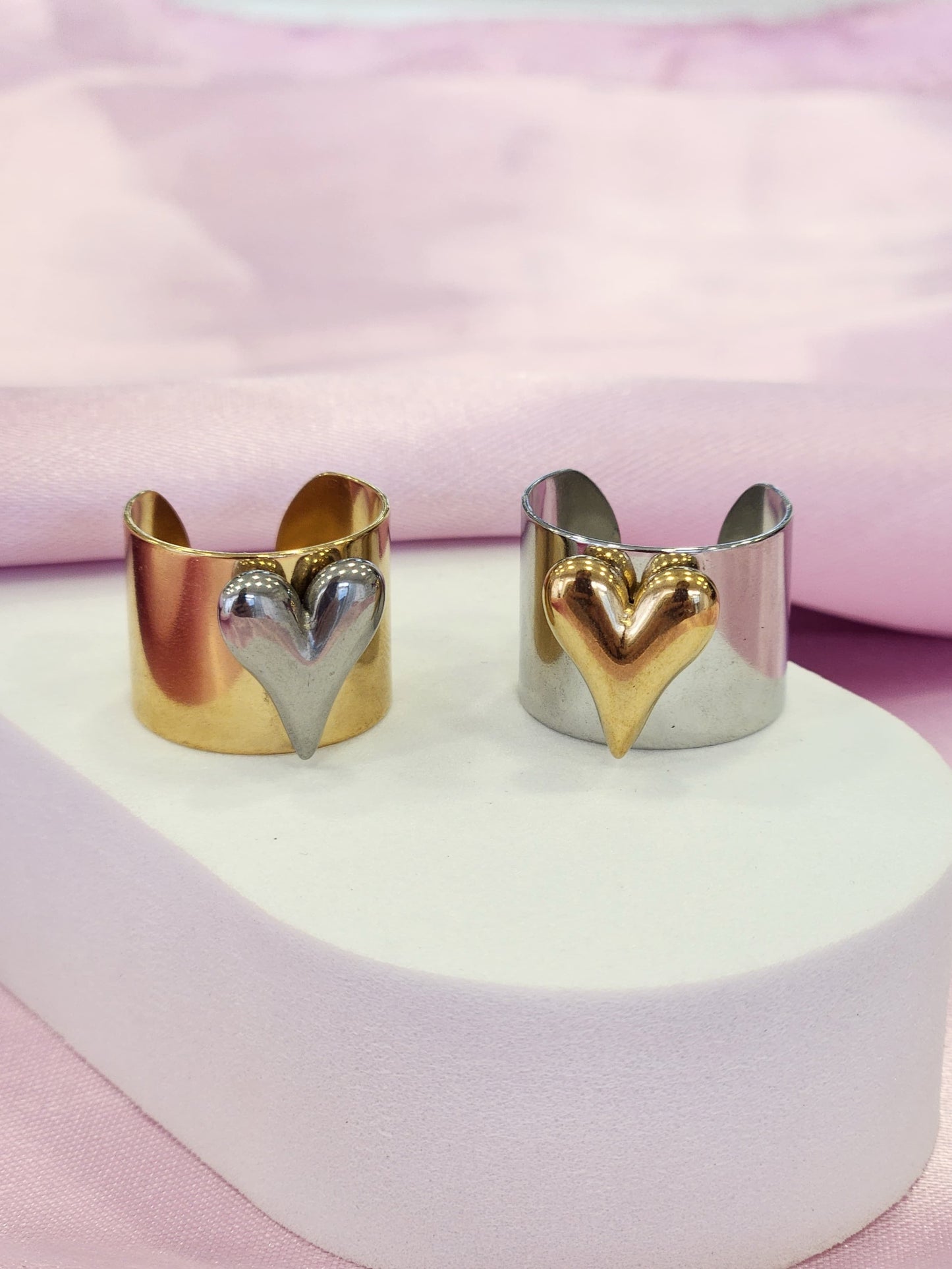 Anillos corazon bicolor ancho #K75