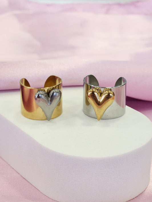 Anillos corazon bicolor ancho #K75