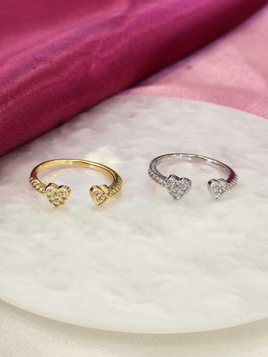 Anillo plateado corazon doble zirconia #117B