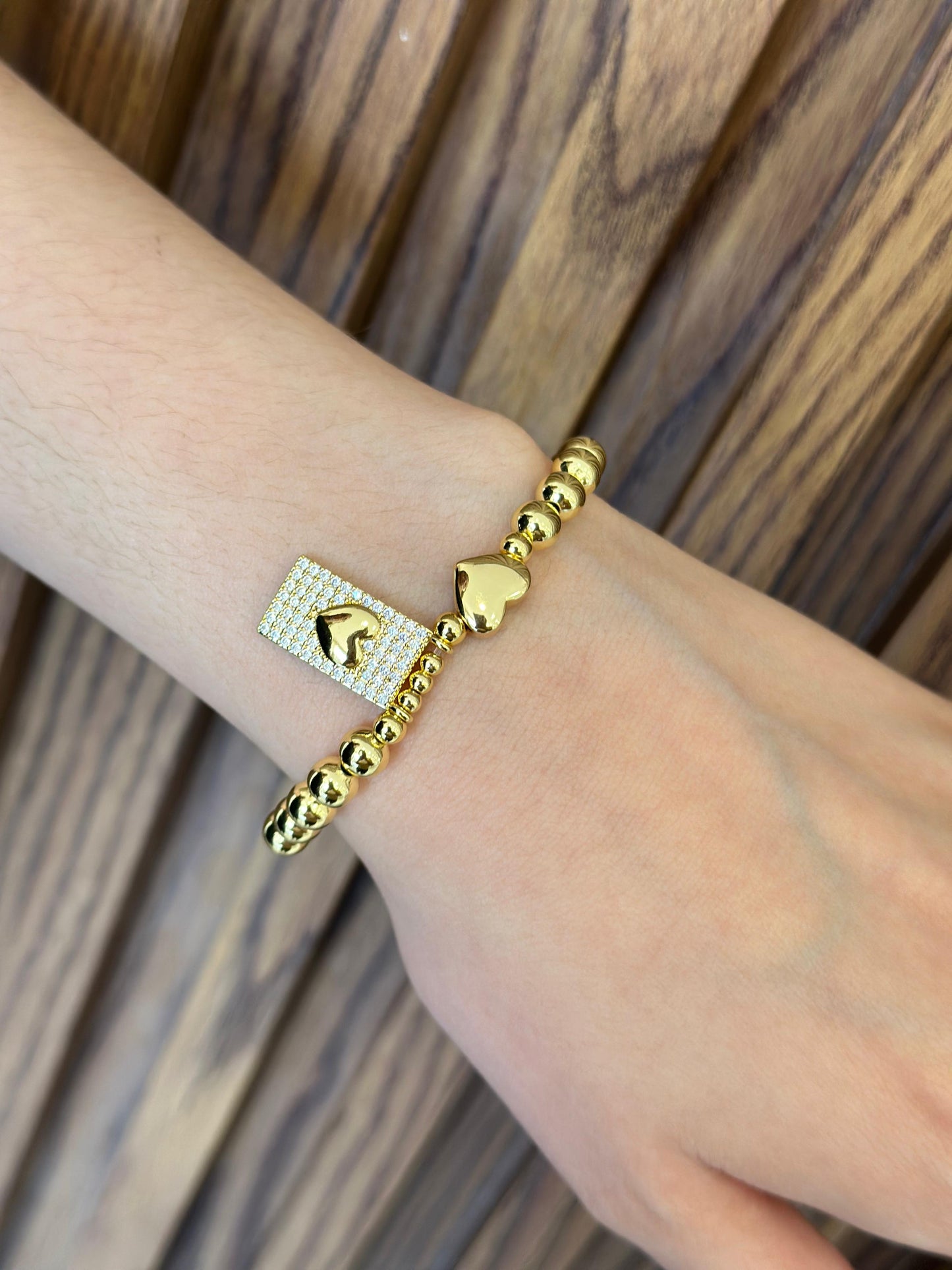 Pulsera rectangulo corazon bolitas #A30