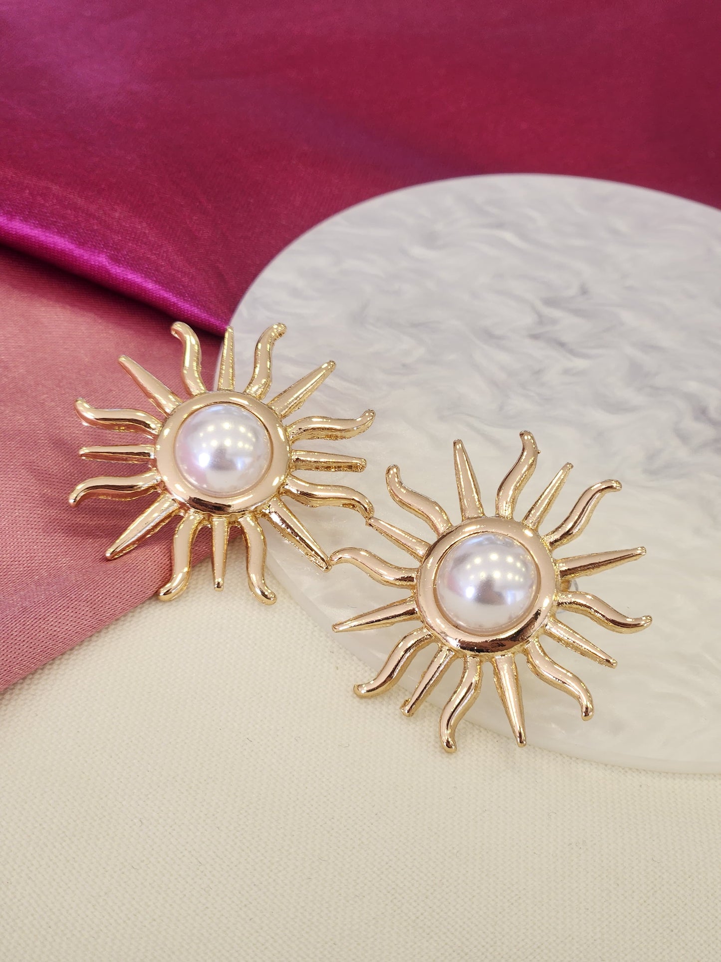 Aretes sol destellos con perla #J37 J38
