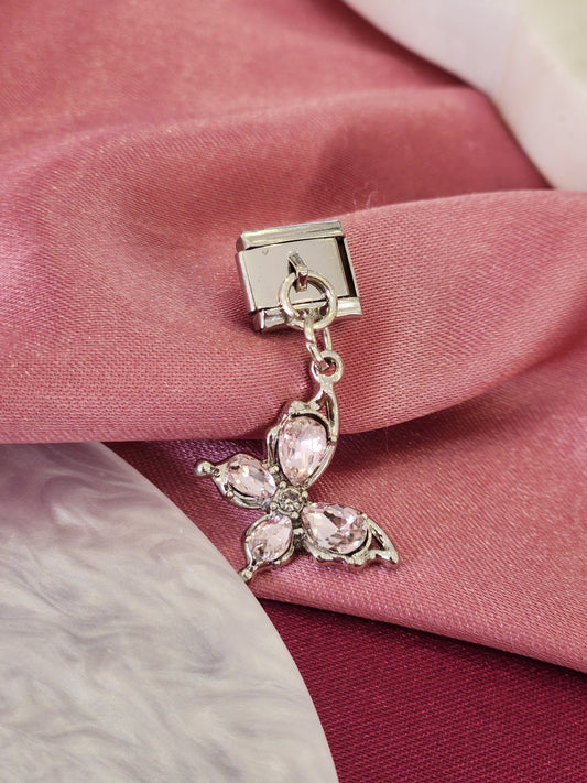 Charm mariposa plateada zirconia rosa #7