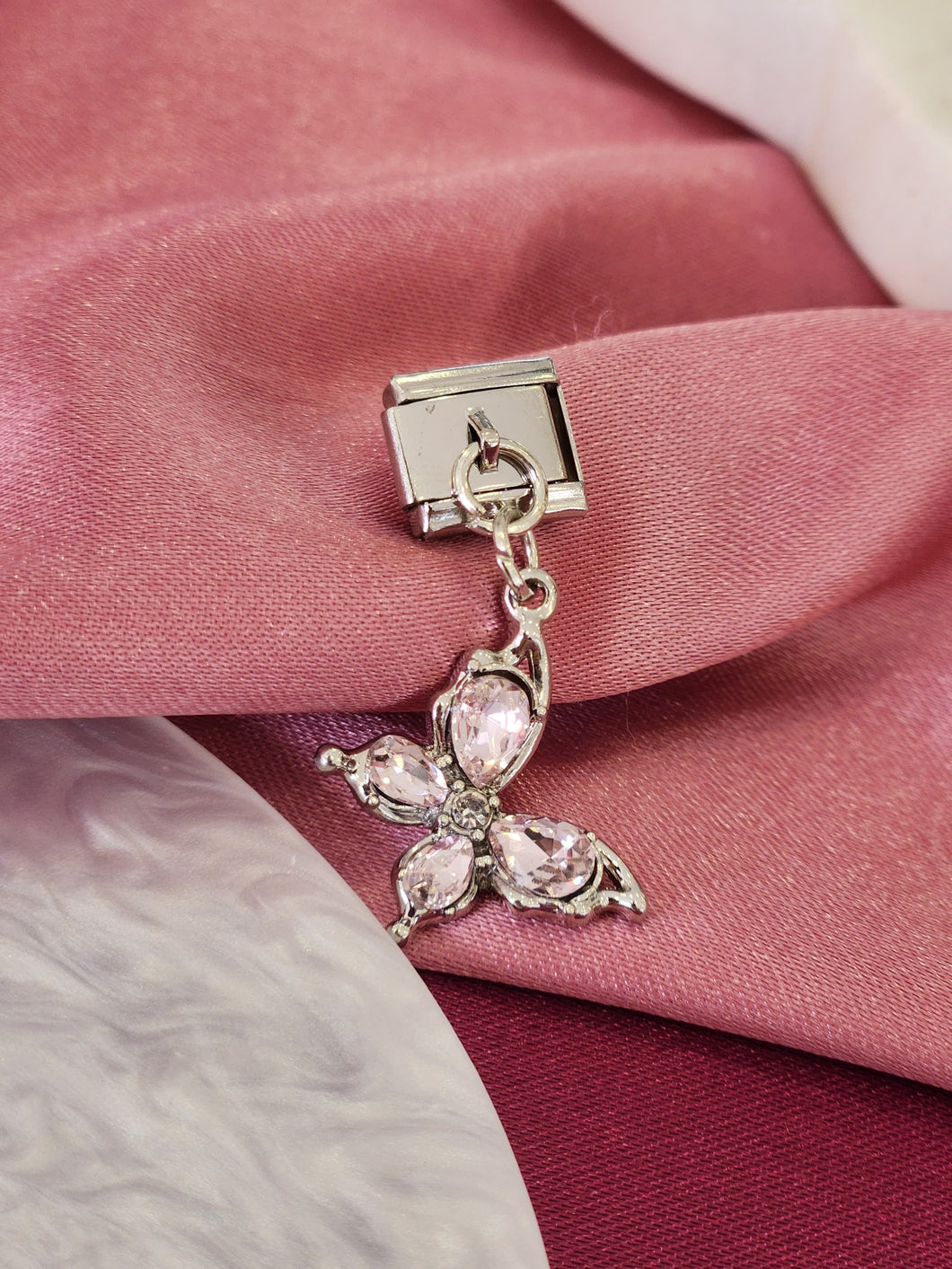 Charm mariposa plateada zirconia rosa #7