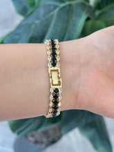 Cargar imagen en el visor de la galería, Pulsera dorada triple zirconia negro/cristal #C140
