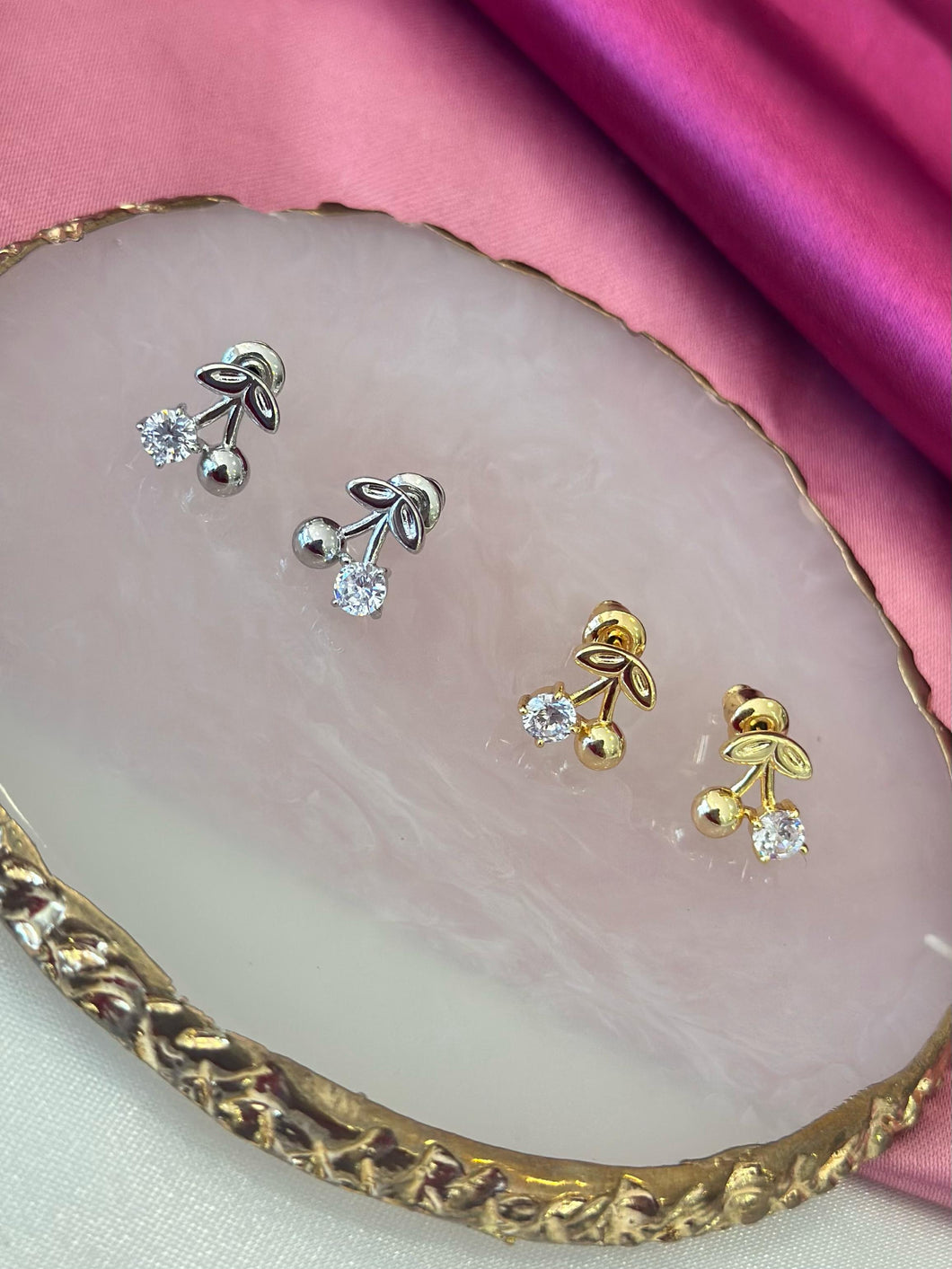Aretes cerezas bolita zirconia #E7