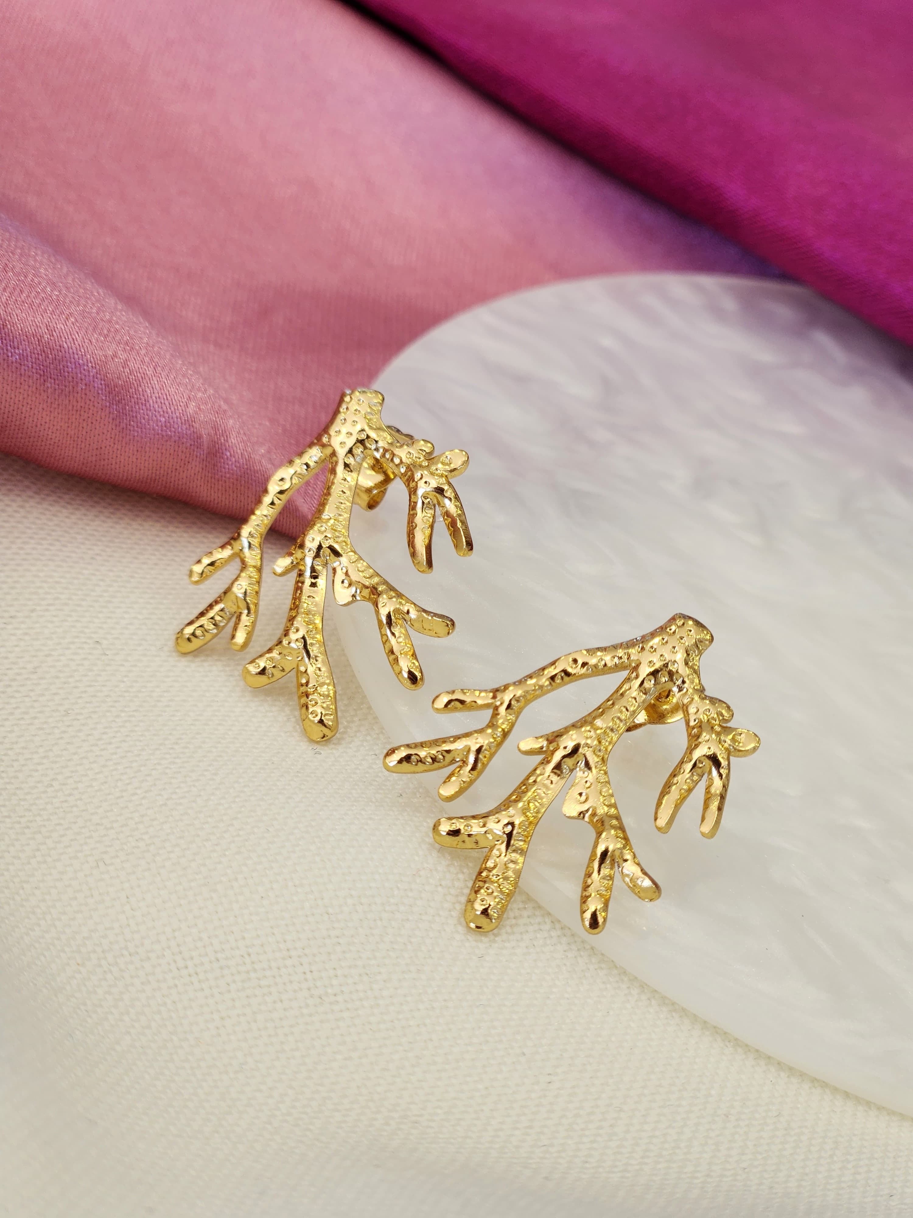 Aretes coral dorado #K49