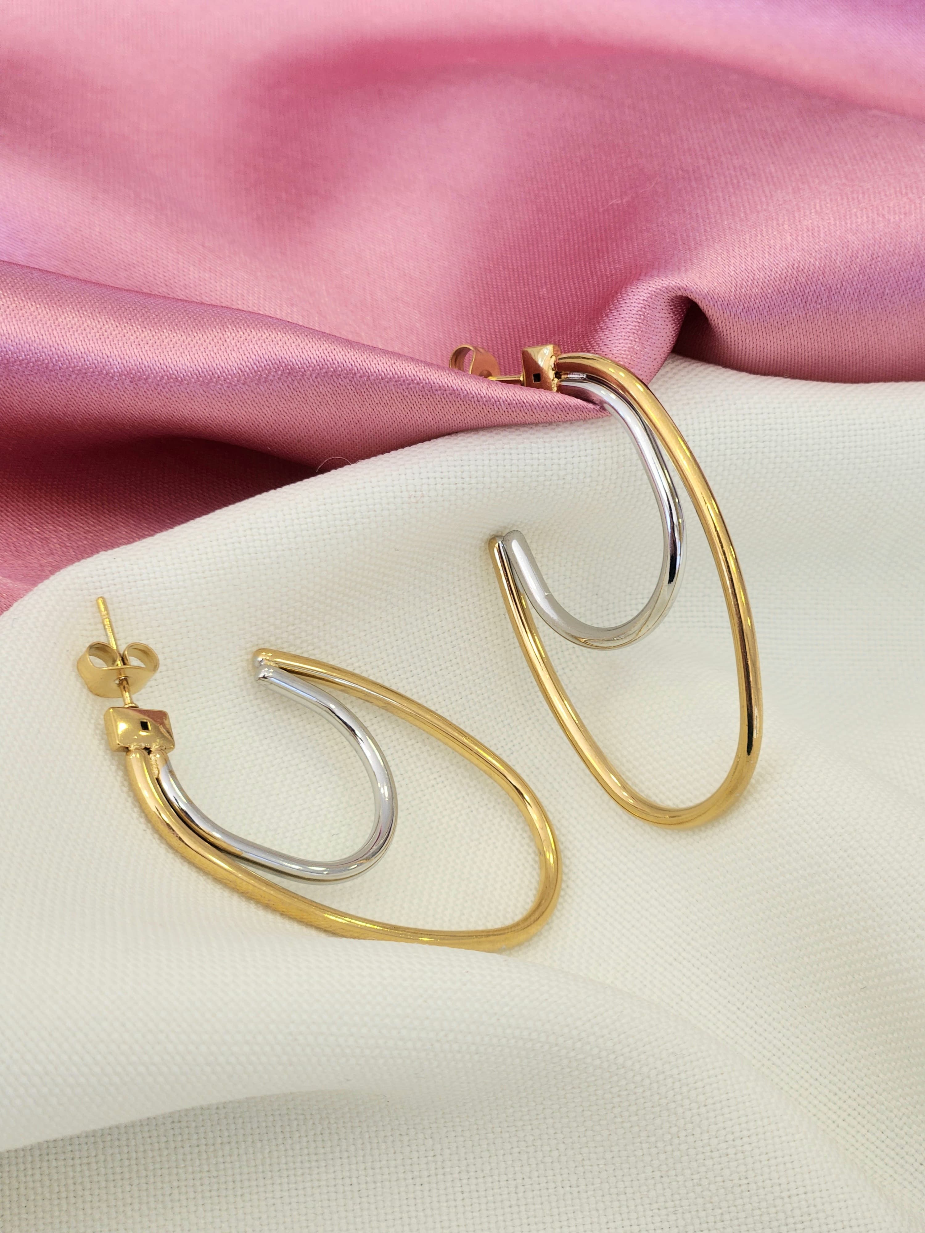 Aretes doble ovalo bicolor zirconia #85