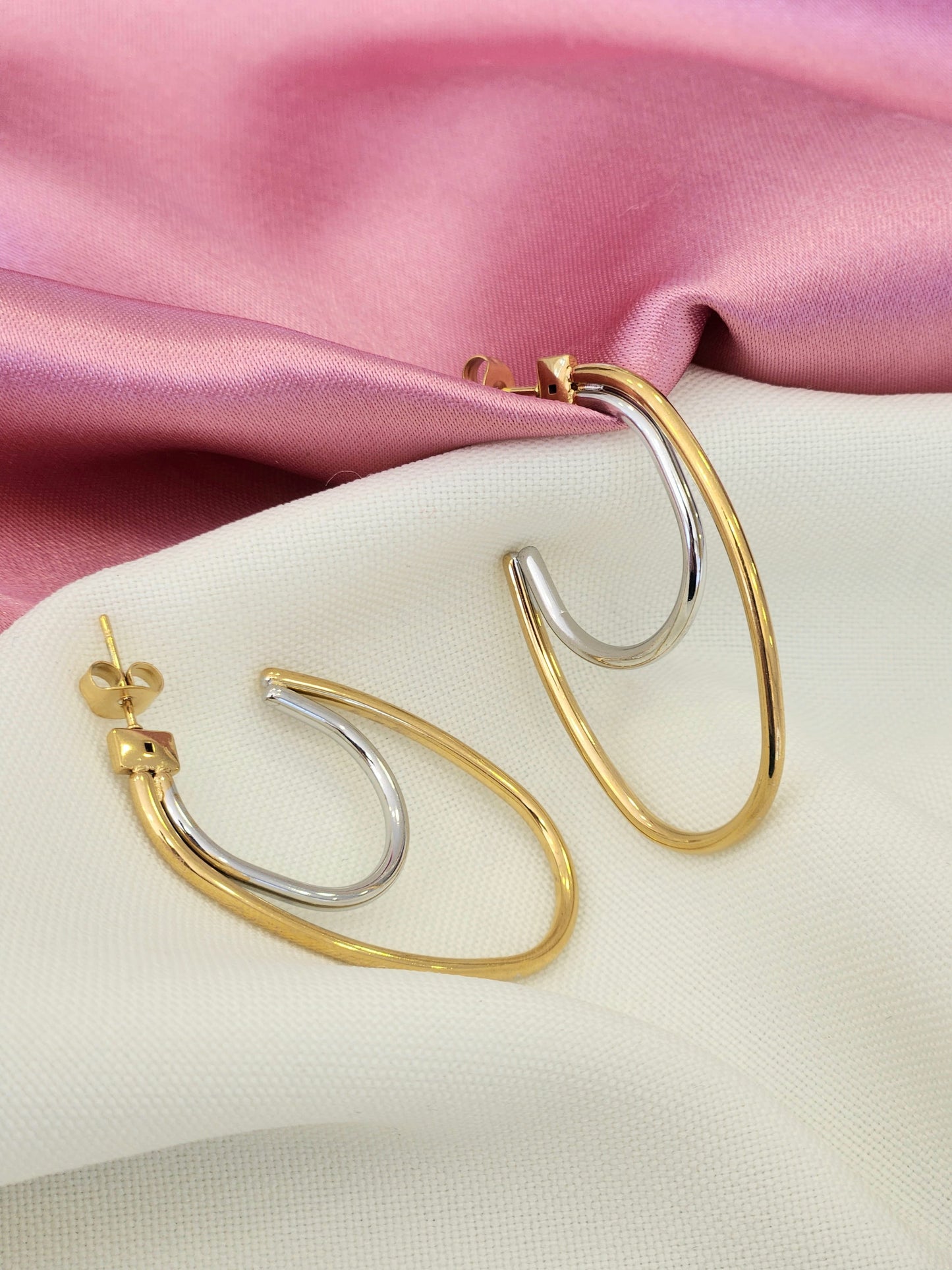 Aretes doble ovalo bicolor zirconia #85