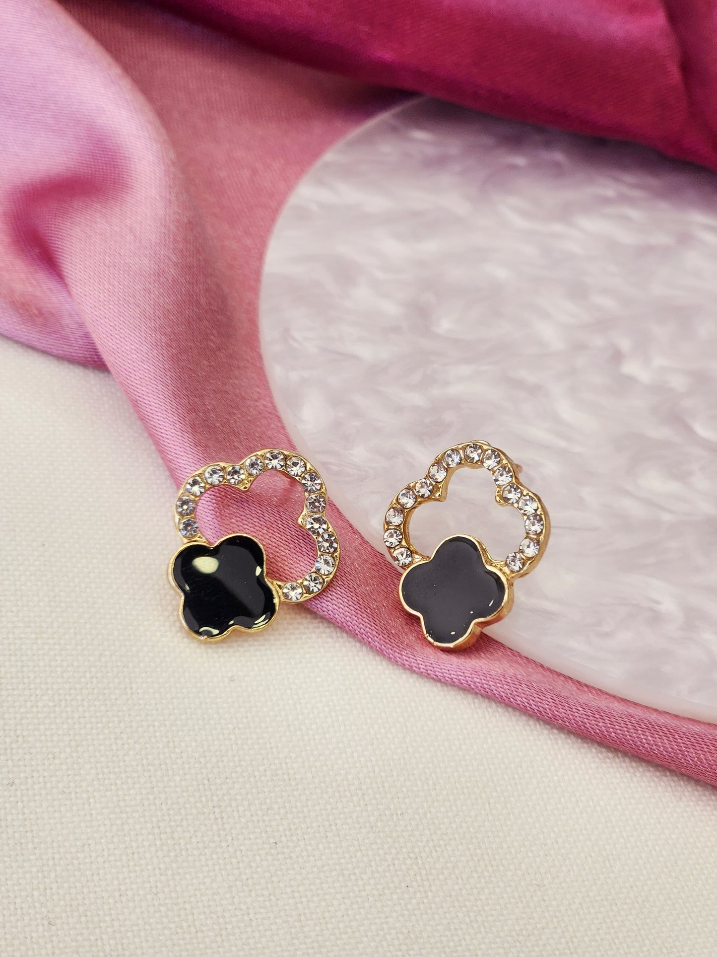 Aretes trebol interior negro zirconia #F34 #F6.2