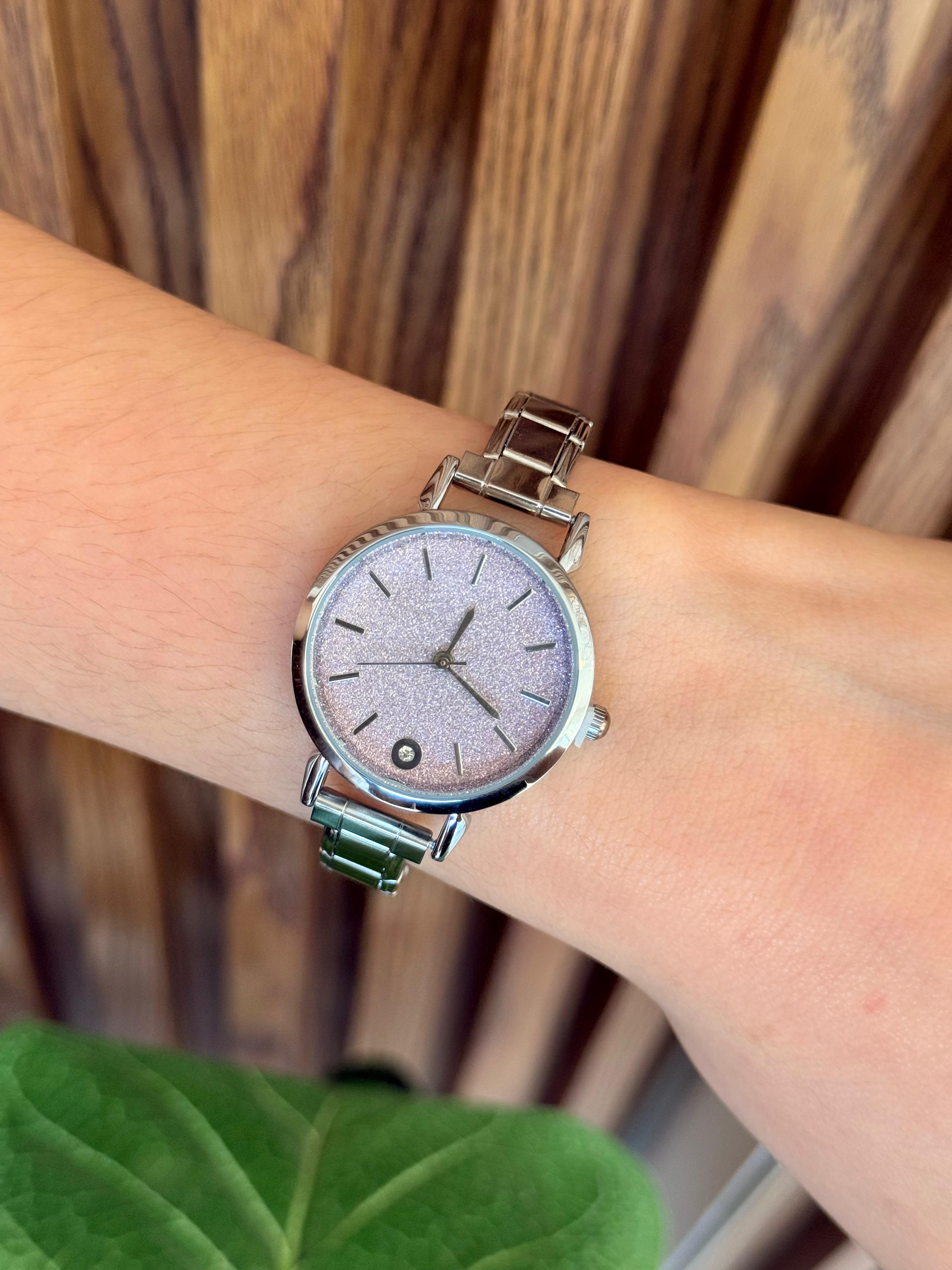 Reloj rosa brillos plateado #C122.1