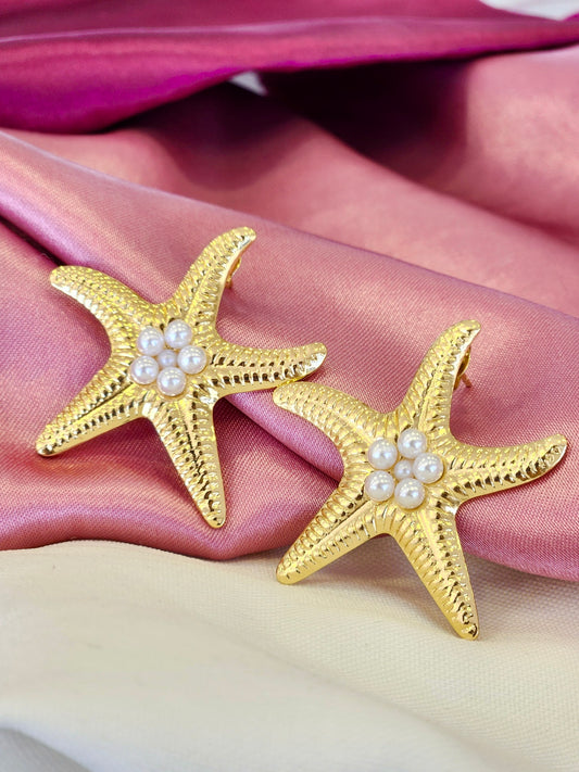 Aretes estrella mar perlas mini central #R32