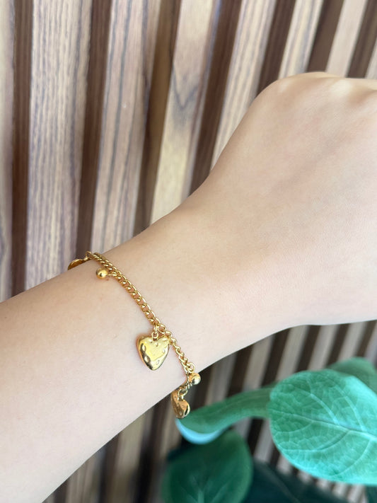 Pulsera corazones y bolitas colgantes #B8
