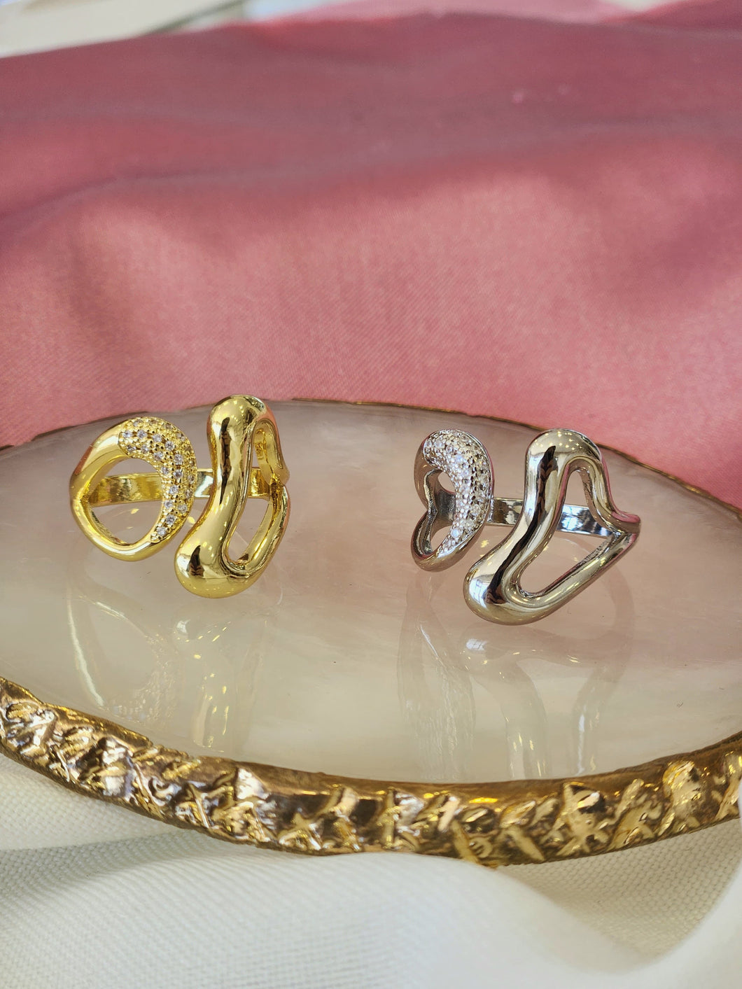 Anillo doble hueco irregular zirconia#238