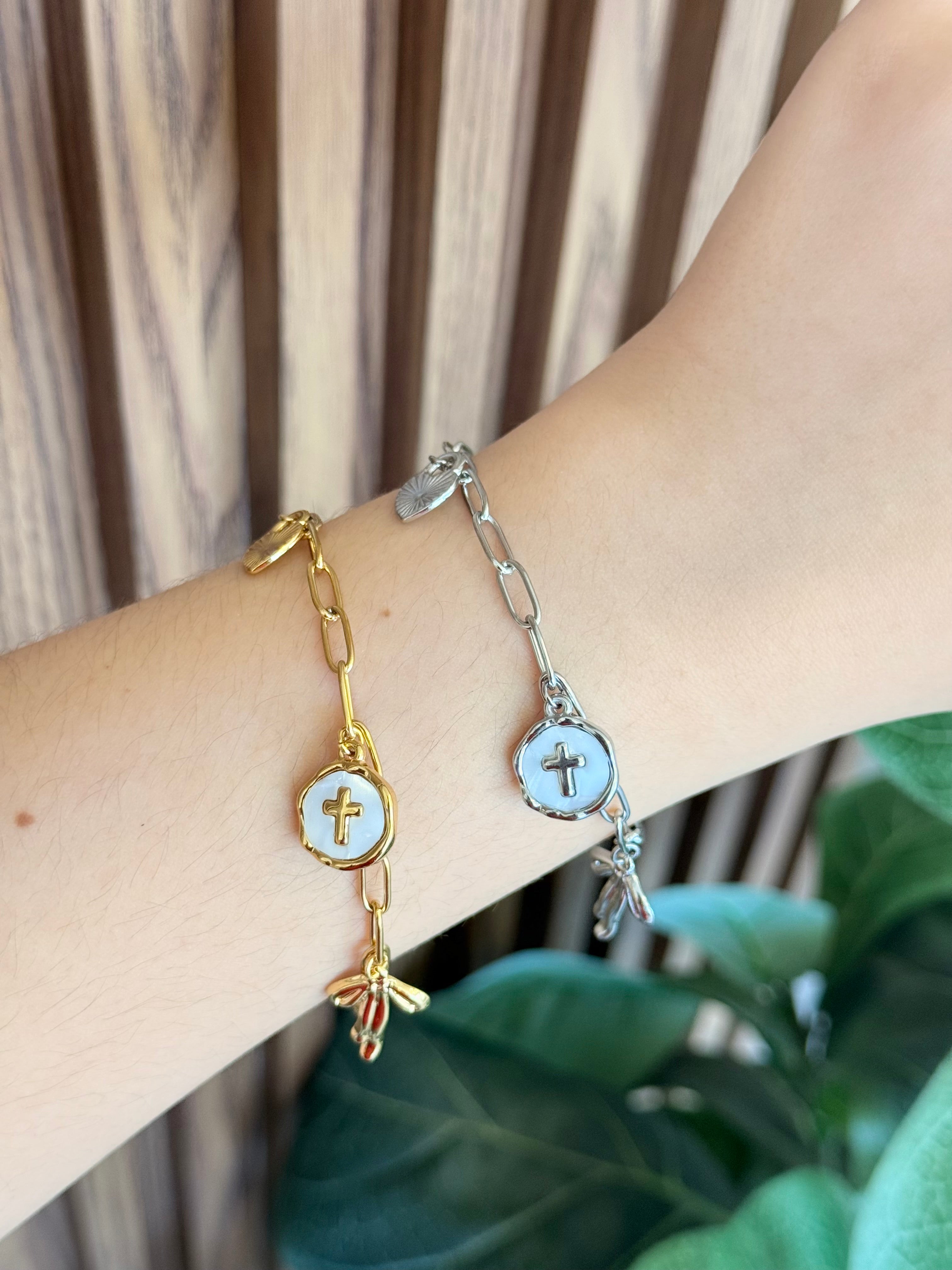 Pulsera moño cruz corazon #F26