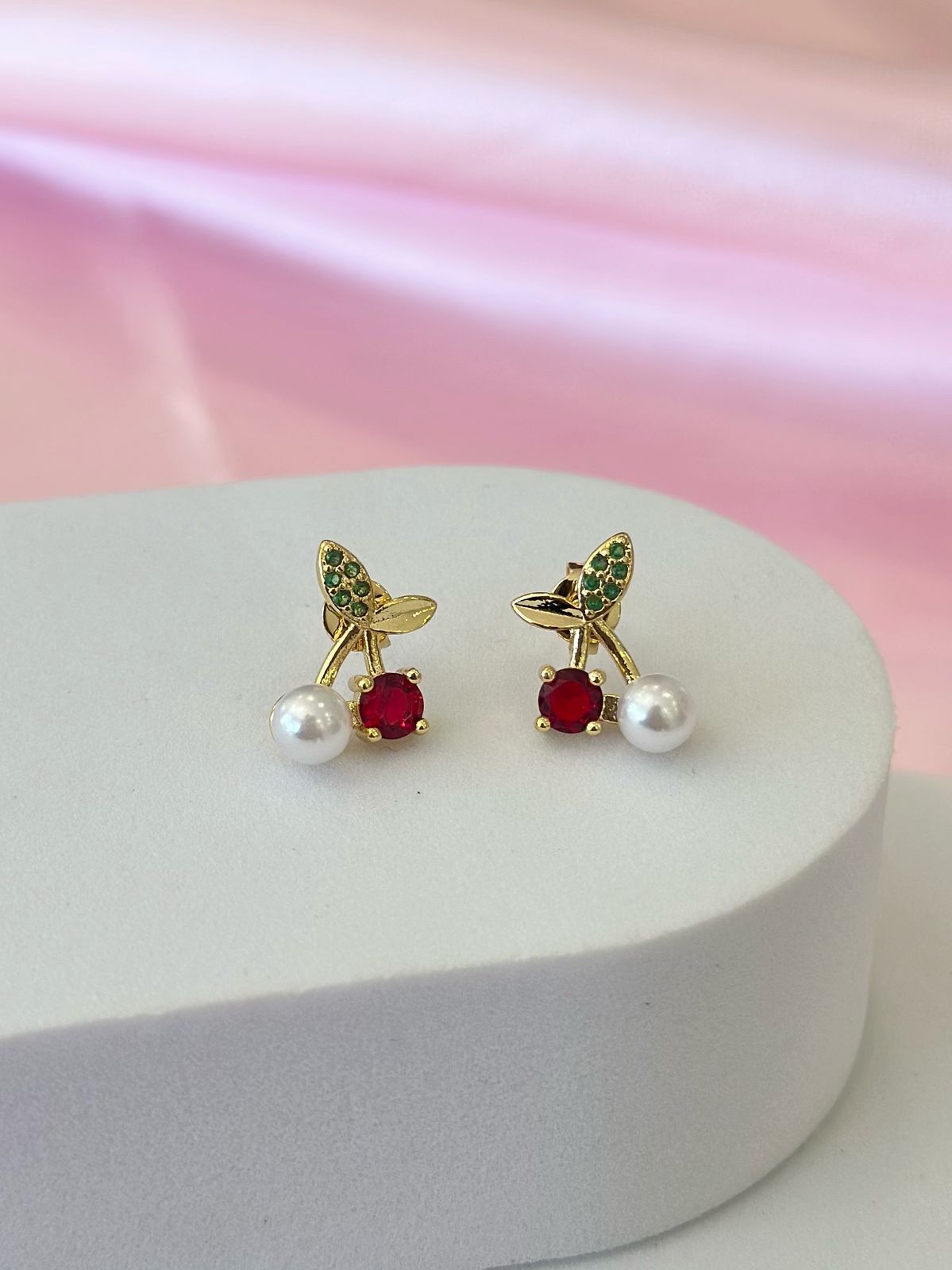 Aretes cereza zirconia perla #C100