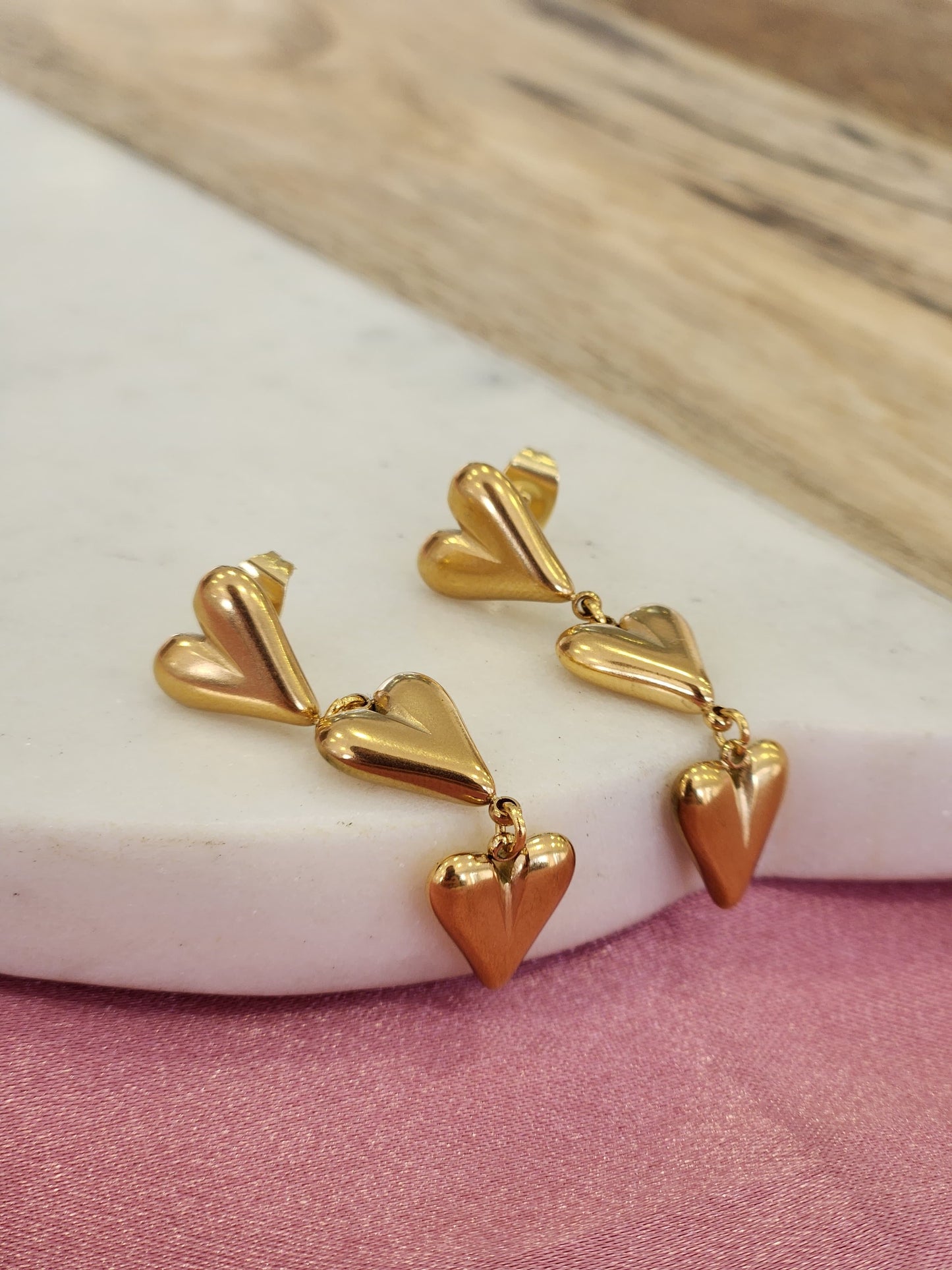 Aretes triple corazon colgante #G22