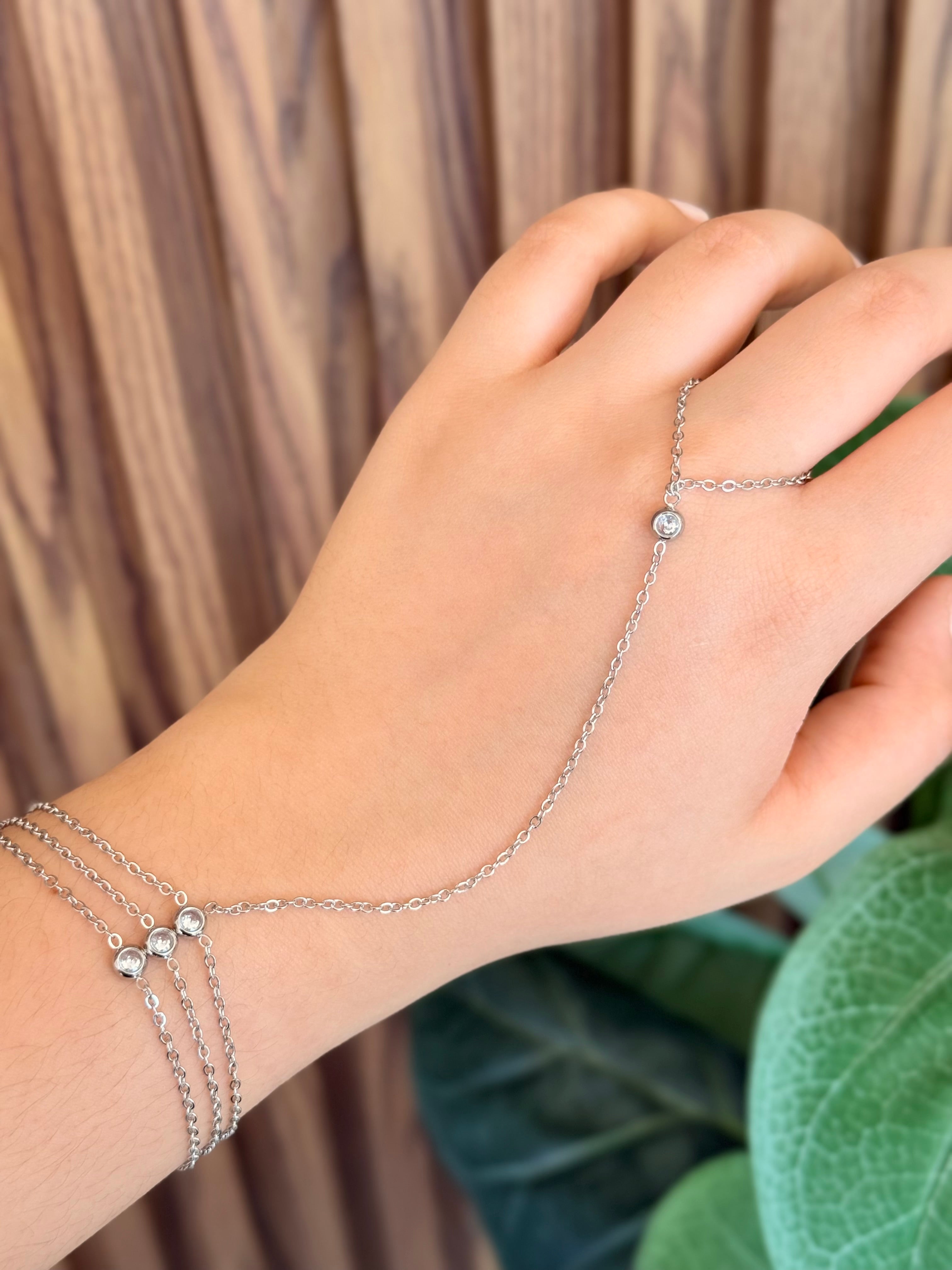 Pulsera anillo zirconia plateada #K14