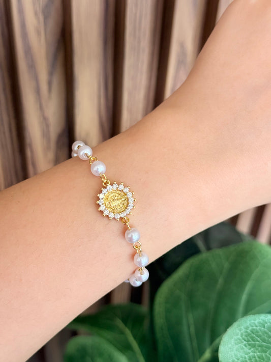 Pulsera San Benito zirconia perlas #C124