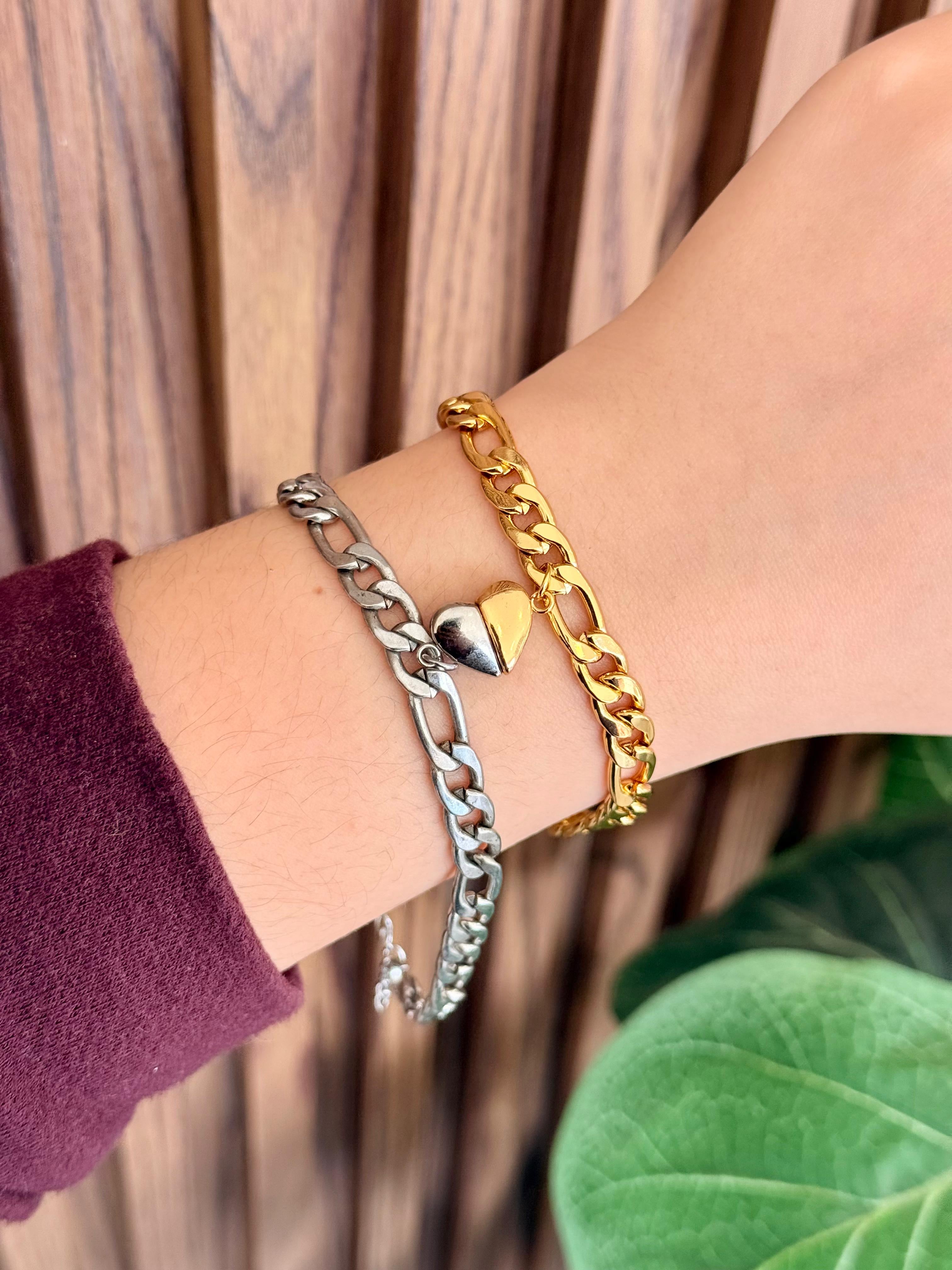 Pulsera eslabones gruesos imán corazon bicolor #4