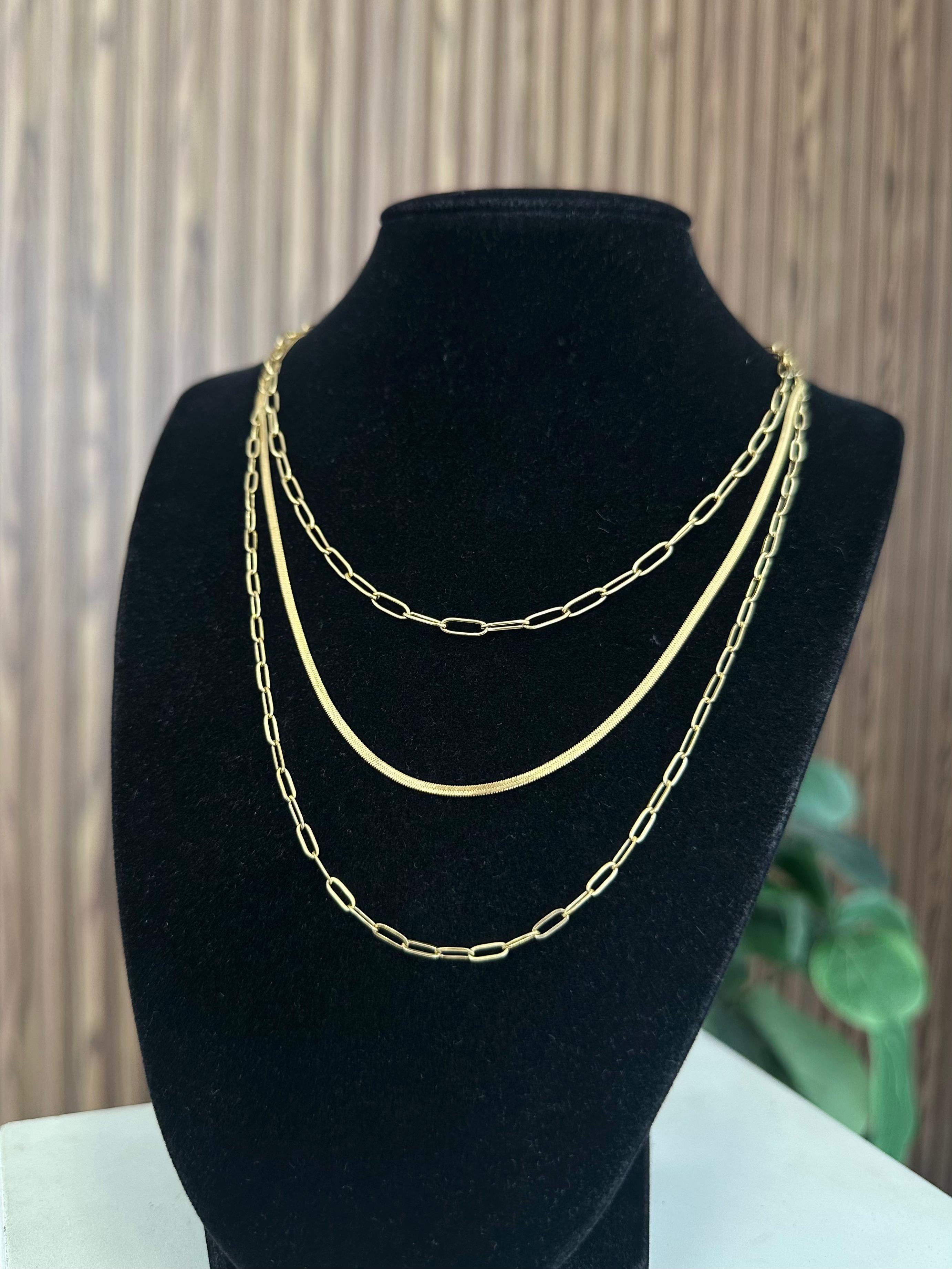Collar triple eslabones delgados y plana #52