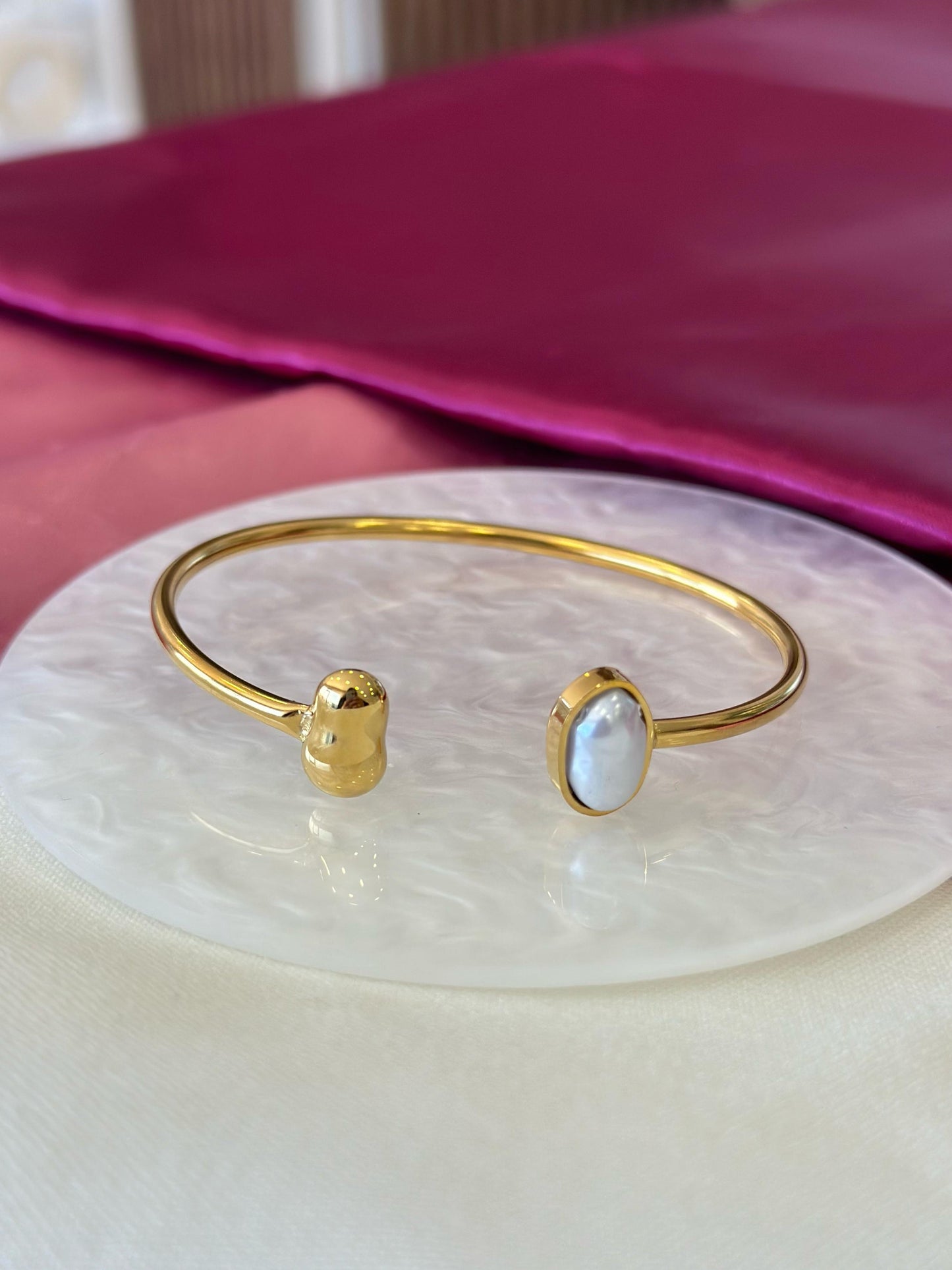 Pulsera doble ovalada perla #E10