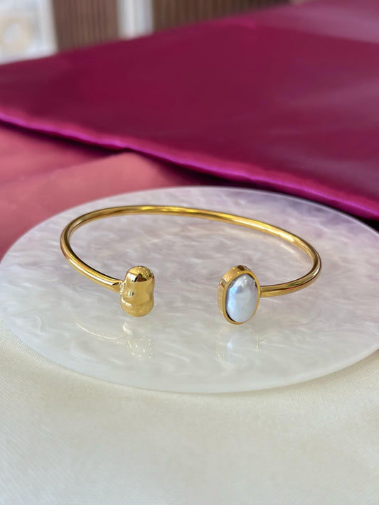 Pulsera doble ovalada perla #E10