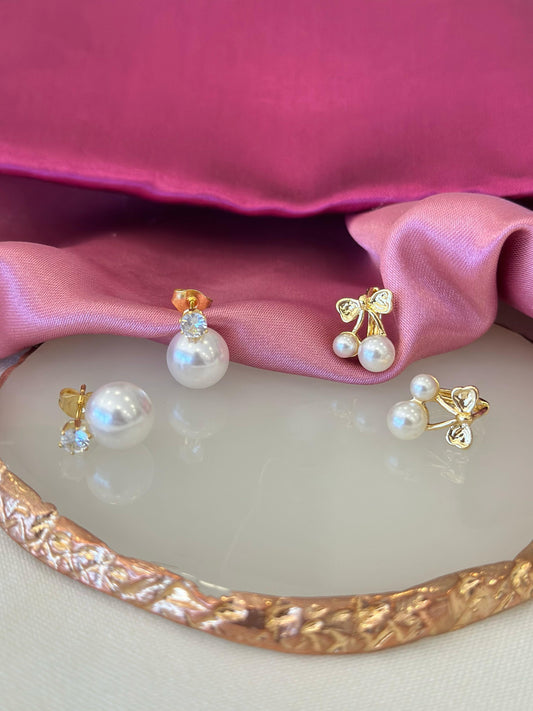 Set Aretes cereza perlas #B7