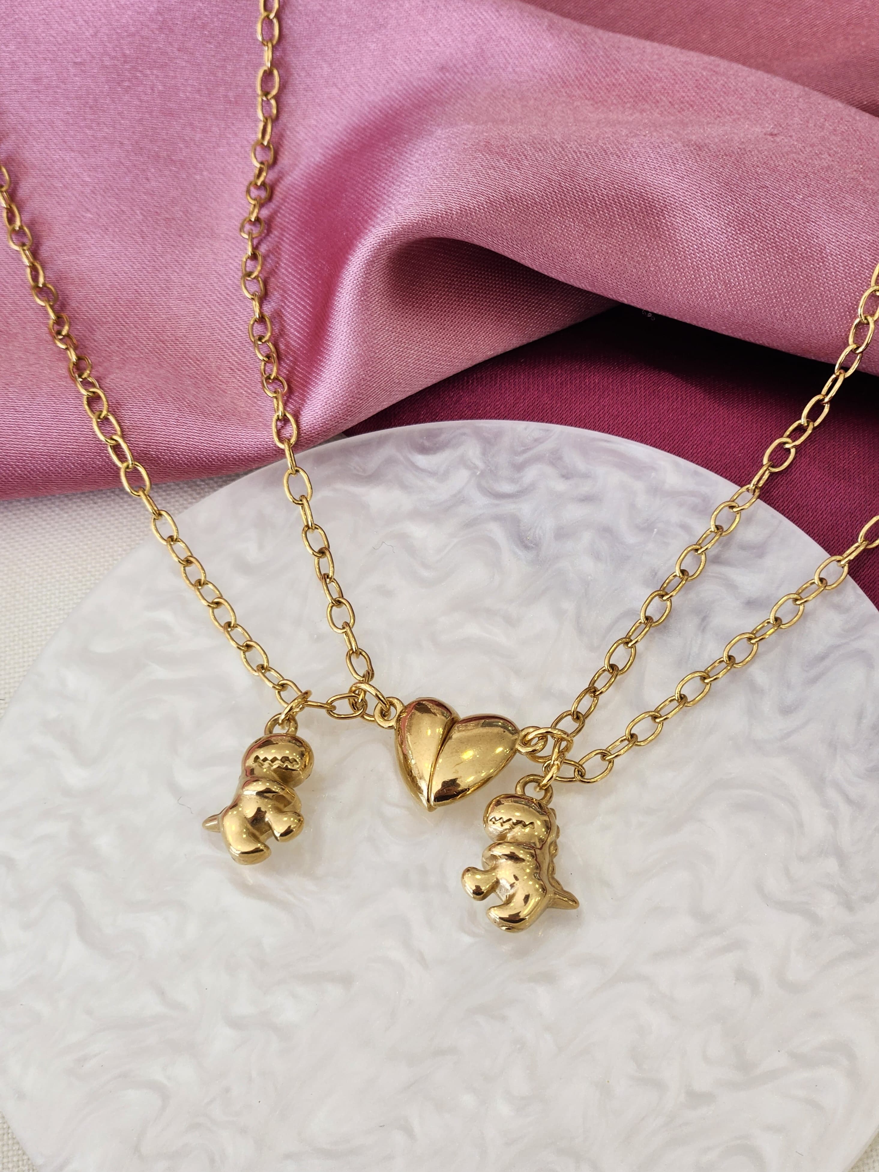 Collares dinosaurio inflado iman corazon dorado #C113